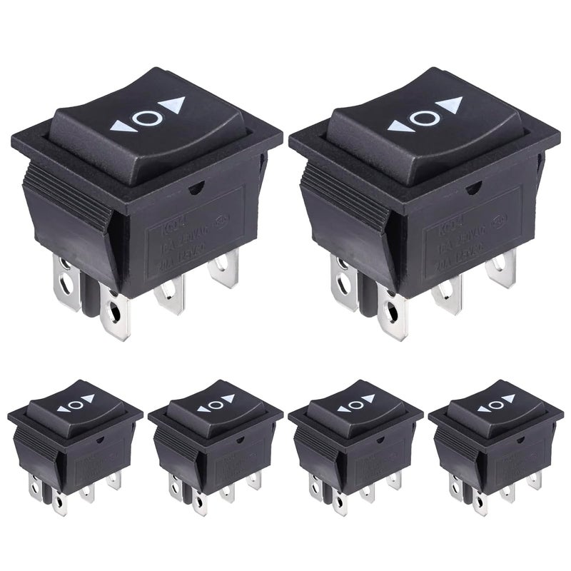 VEXUNGA KCD4 Momentary Rocker Switch 6 Pin 20A 125VAC 16A 250VAC DPDT Mini Boat Rocker Switch On Off On 3 Position Switches Black for Car Marine Home Appliances (Pack of 6pcs) - Image 1